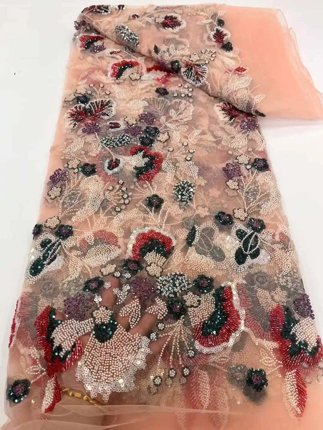 Afrikanischer schwerer Perlen-Spitzenstoff, nigerianische Pailletten, Bräutigam-Spitzenstoff, Hochzeit, Party, Kleid, Nähen, hohe Qualität, 5 Yards XC