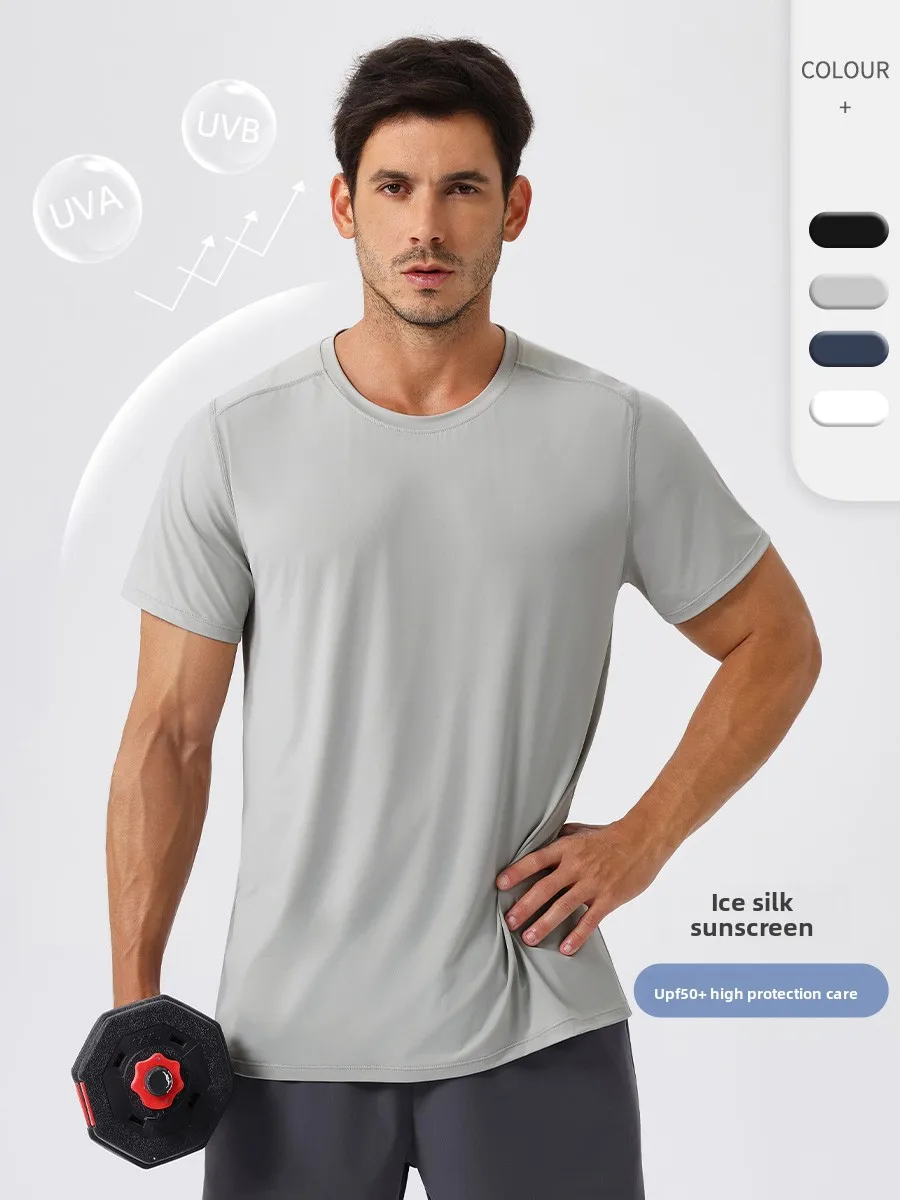 

Мужская спортивная футболка из ледяного шелка с защитой от солнца Qui Dry Fitn ort Sve, уличная свободная дышащая круглая футболка Ne...