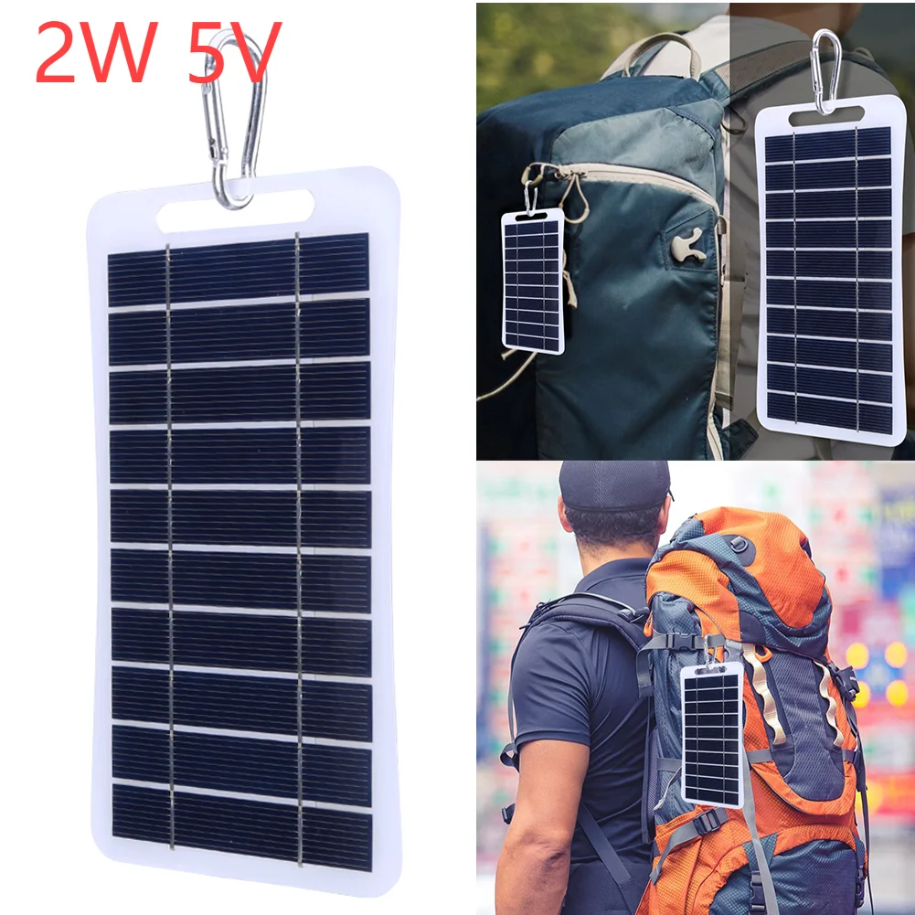 2W 5V Solar Charging Panel Waterproof Battery Charger Power Emergency Panel Phone Power Bank for Camping Backpacking Hiking