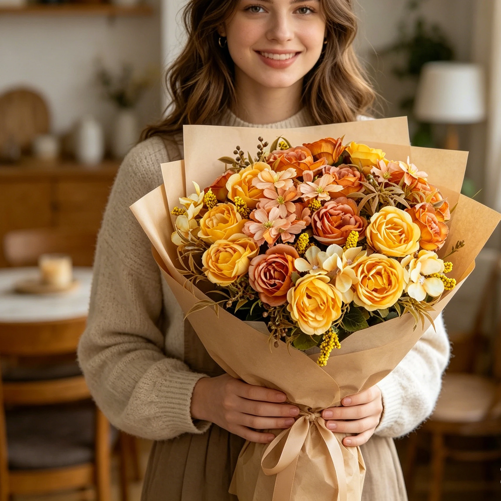 Silk Artificial Flowers Roses Peony Wedding Bridal Bouquets Home Room Outdoor Mother's Day Diy Graduation Gifts Festival Decora