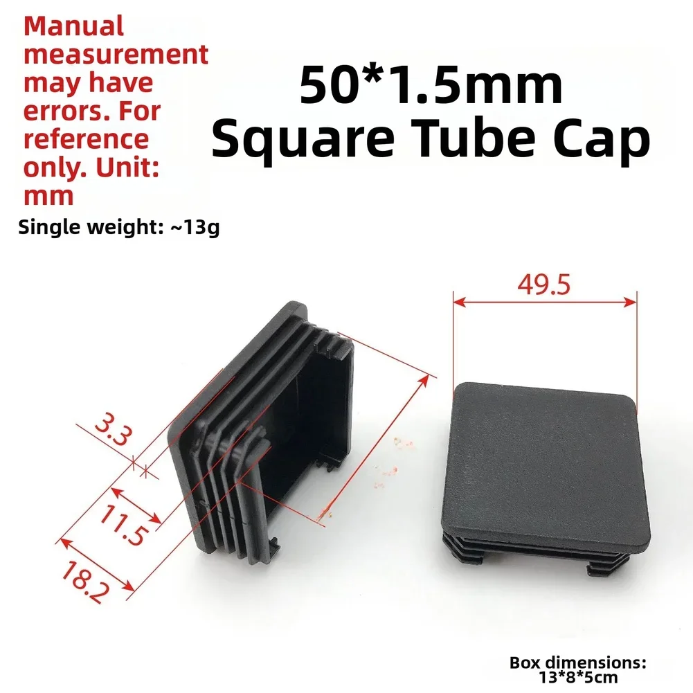 10PCS Black Plastic Square Tube End Covers for 50mm Pipes Dust Protection Cover Furniture Shelves Gym Equipment