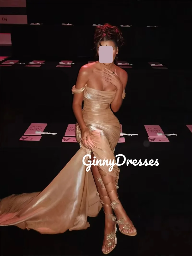 فساتين الحفلات مخصصة خارج الكتف سبليت زيبر حتى فساتين السهرة الفاخرة بلا أكمام فساتين غمد للمناسبات الخاصة #3