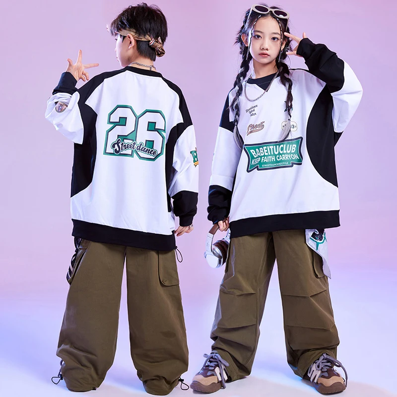 Children Ballroom Hip Hop Dance Costumes For Girls Loose T-Shirt Cargo Pants Outfits Boys Modern Jazz Performance Wear DQS18048