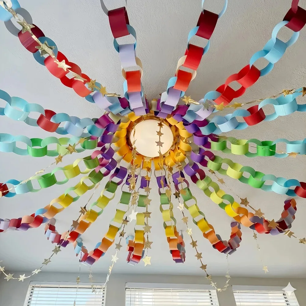 100 Stück/Set Bunte Papierketten-Girlanden mit Doppelseitigem Klebeband DIY Konstruktions-Papierketten für Geburtstag Kinderparty Dekoration – Detail 1