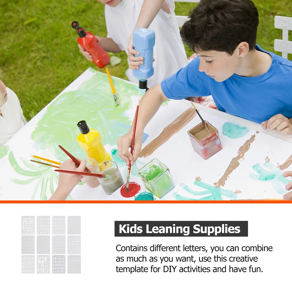 12 ورقة استنسل أرقام الأبجدية قوالب رسم يدوية للأطفال استنسل رسم قابل لإعادة الاستخدام للأطفال تعلم التعليم المبكر #1
