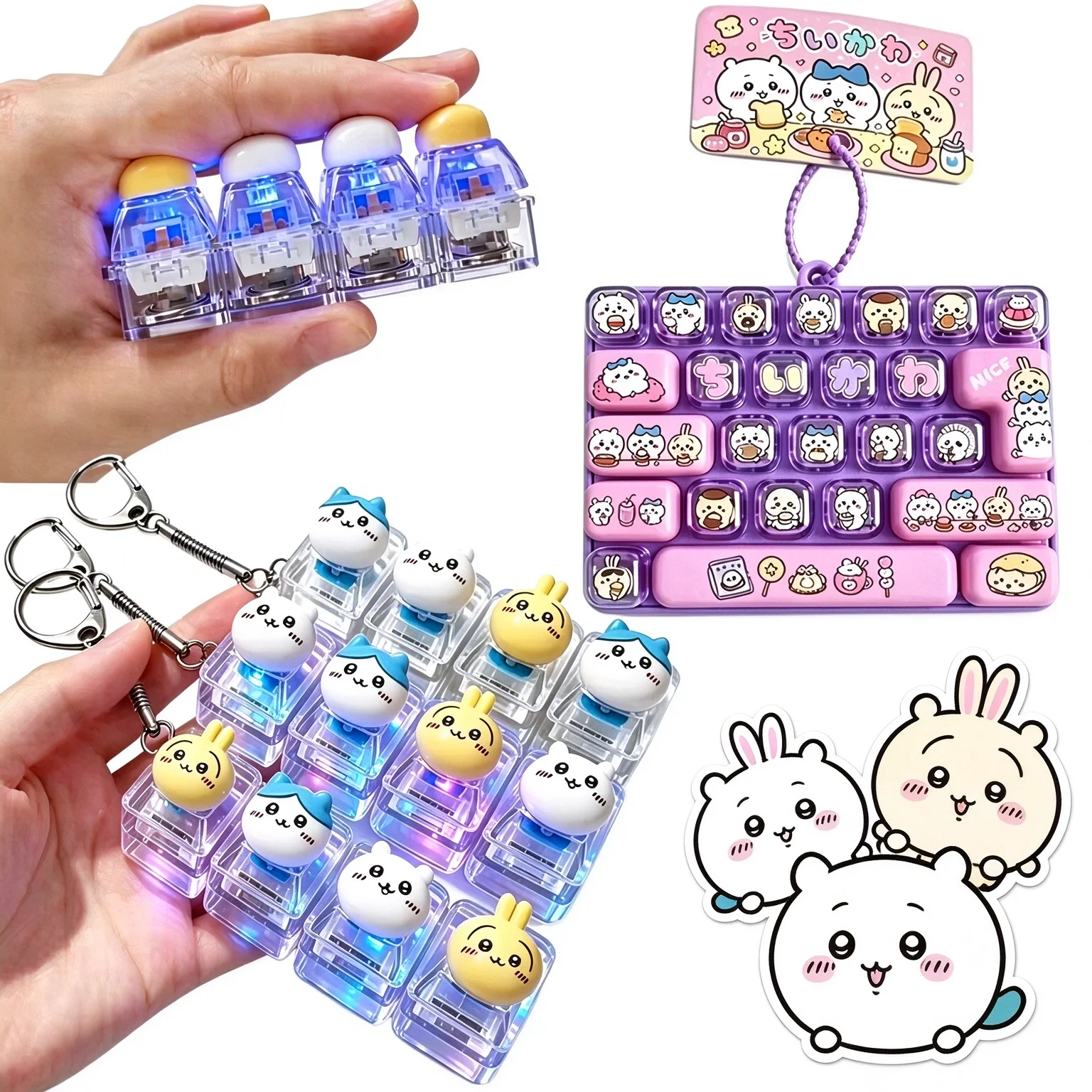 키링Chiikawa 26-Key Fidget Keychain Caps Clicker 4-Key Light Up Pendant Hachiware Usagi Stress Relief Anxiety Relief Toy Gifts
