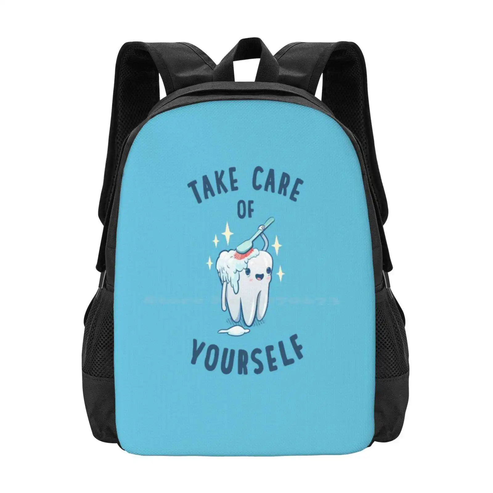 Handle With Care Large Capacity School Backpack Laptop Bags Tooth Dentist Confident Girl Power Cute White Motivation Self Care