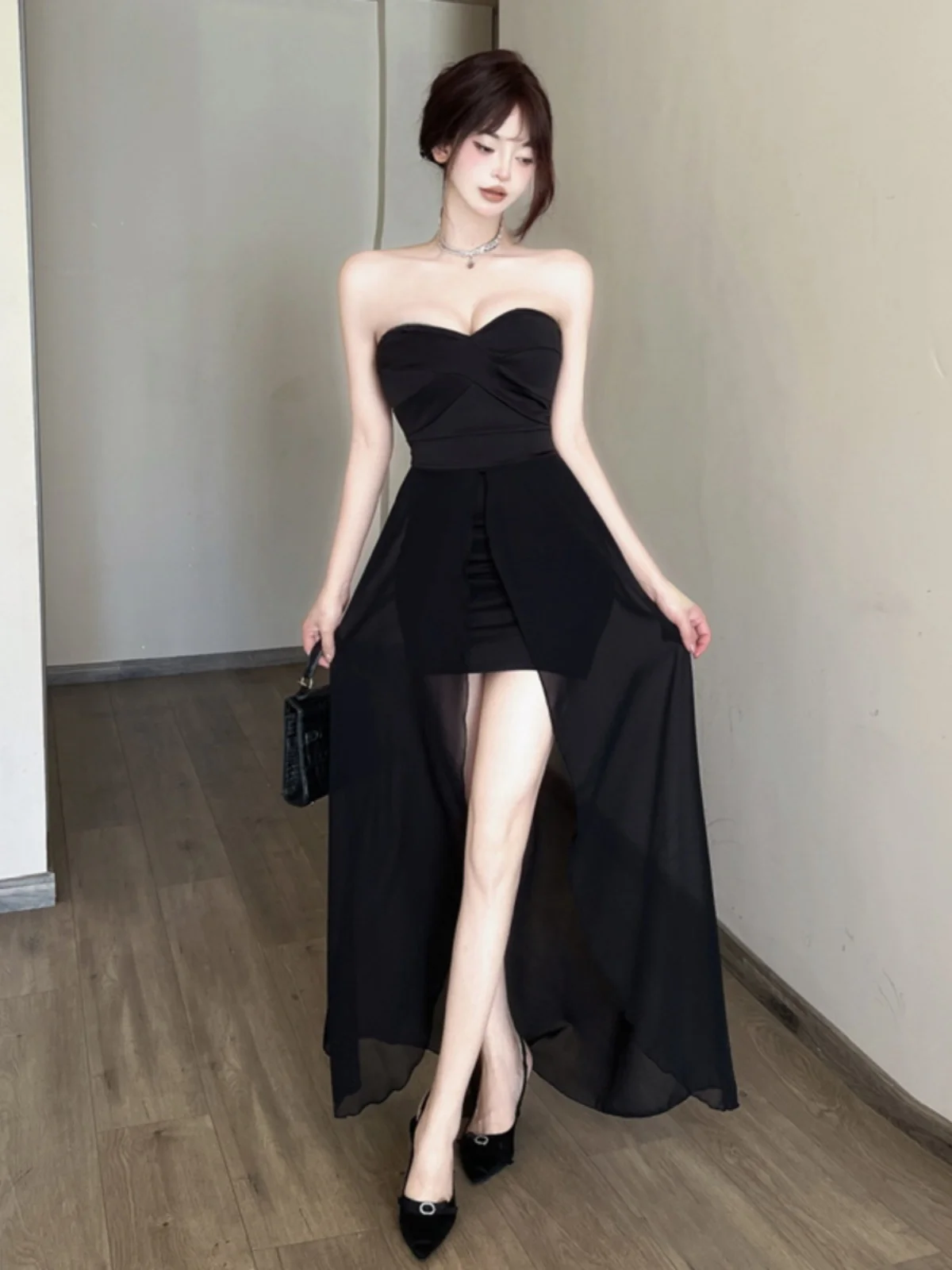 Ele White Tulle One-oulder Gown High Waist Bridesmaid Dr Summer ort Skirt No Sve H-ape Pure Color