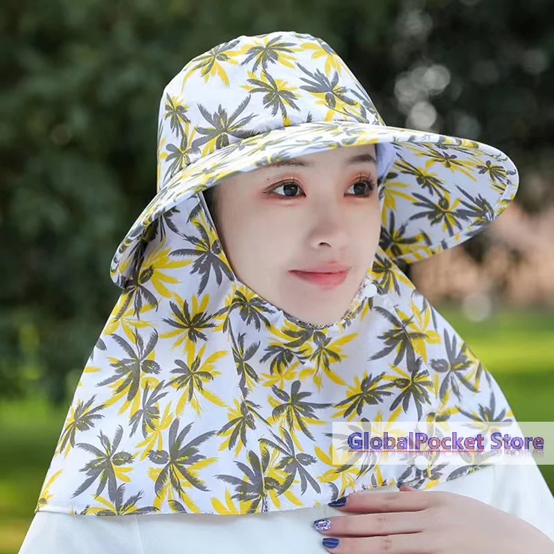 

Sun Hat Woman Summer Women's UV Protection Cap Outdoor Travel Cycling Face Mask Hat Shawl Hats Windproof Removable Tea Picking