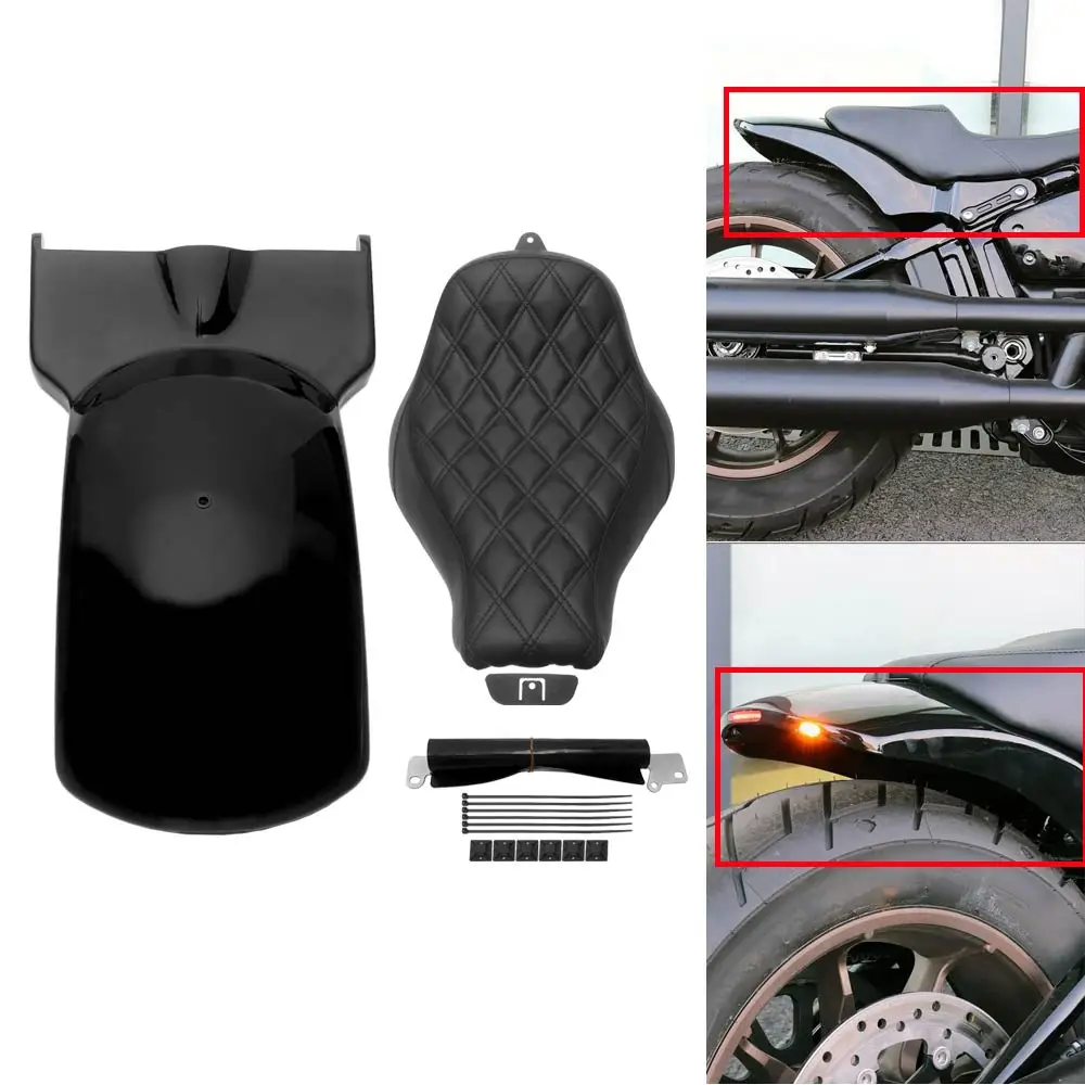 

Heavy-Duty Steel Iron Rear Fender +Solo Seat Cushion For Harley Softail Street Bob Fat Bob Slim Low Rider Sports Glide 2018-2023