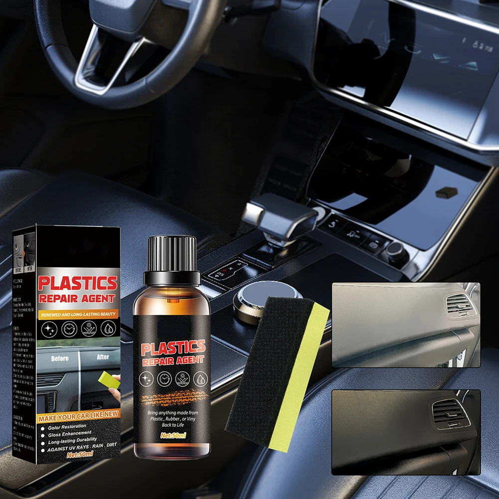 50ml interior do carro plástico couro restaurador pasta de remodelação com esponja cuidados automóveis painel renovador ferramentas limpeza automática