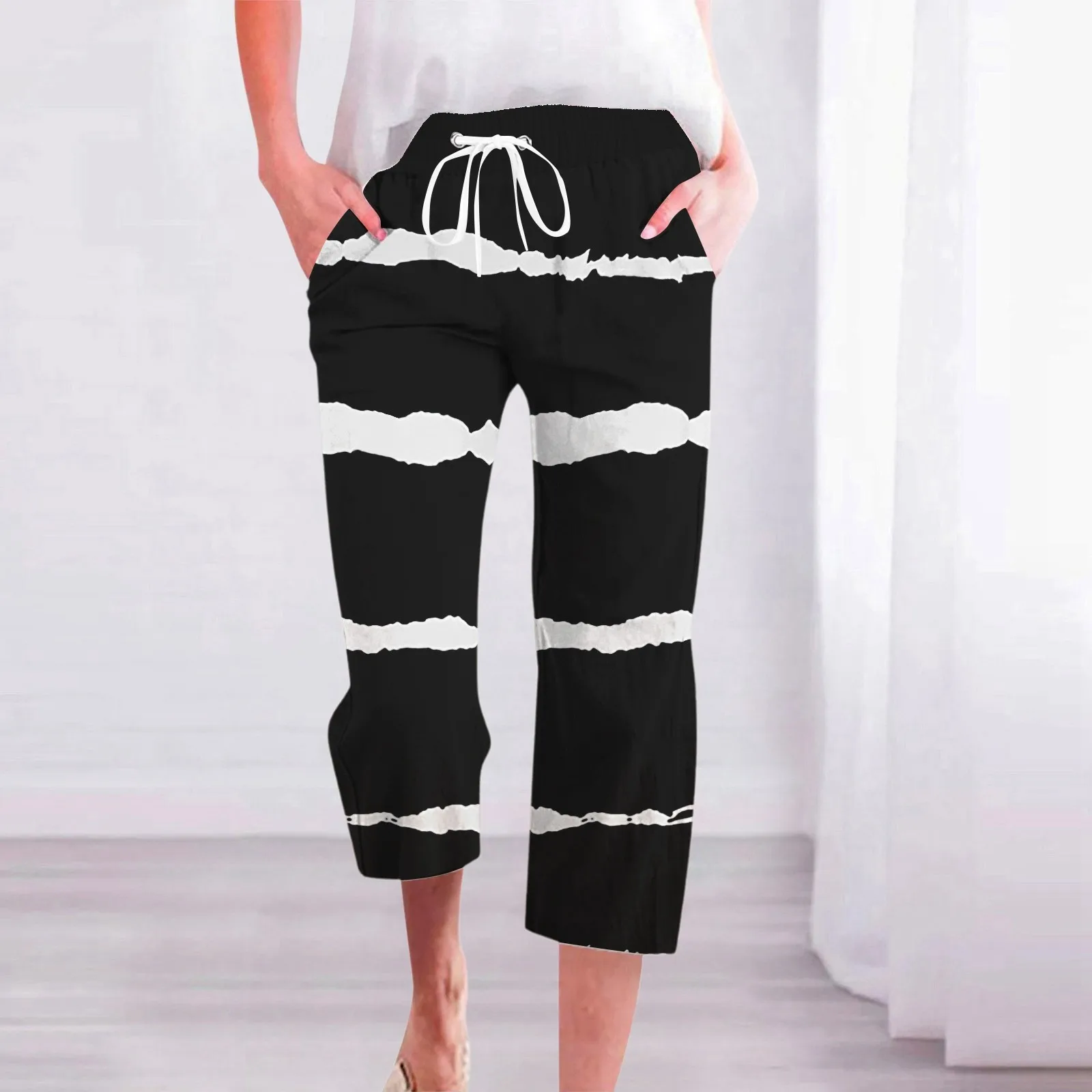 

Summer Fashion Pants For Women Drawstring Elastic High Waist Linen Pant Straight Womens Sheer Casual Pants Women's Summer Pants