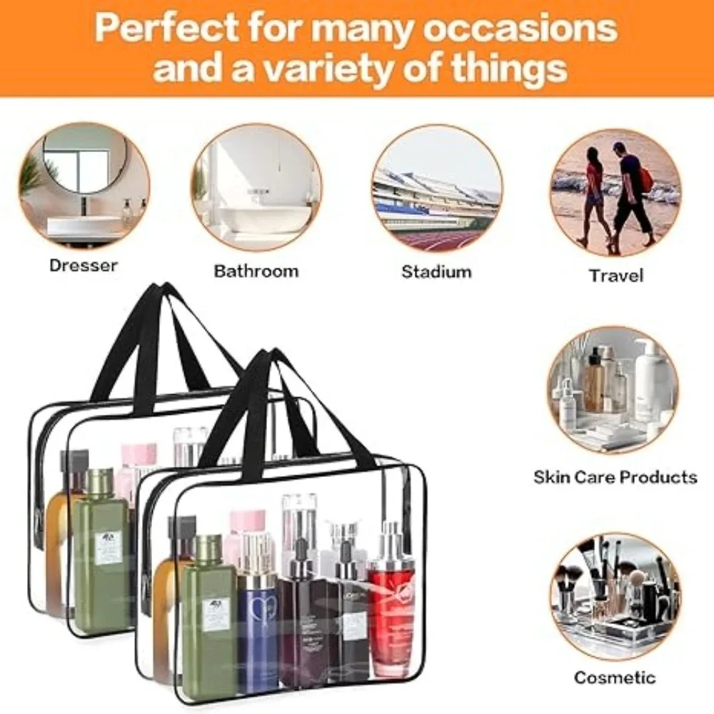 1-4PC Transparent PVC Zippered Travel Pouch, Waterproof Beach Toy Puzzle Storage BagLarge Cosmetic Toiletry Organizer