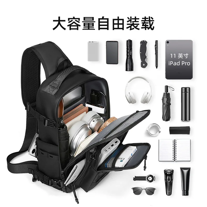 Waterproof Oxford fabric tactical chest bag for men, large-capacity portable multi-functional single-shoulder backpack