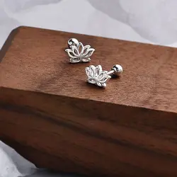 Pendientes de plata de ley 925 con forma de flor de loto para mujer, Piercing de lujo, joyería elegante, venta al por mayor