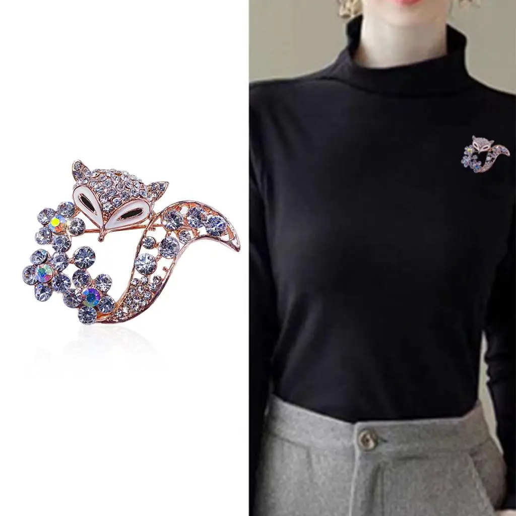 Cute Fox Brooches Rhinestone Electroplate Process Long-Lasting Color Retention with Pins for Decoration Cardigan Collar Lapel