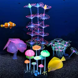 Aquarium Luminous Coral Jellyfish Mushroom Soft Silicone Aquatic Water Plants Fish Tank Decoration Aquarium Accesories Ornaments