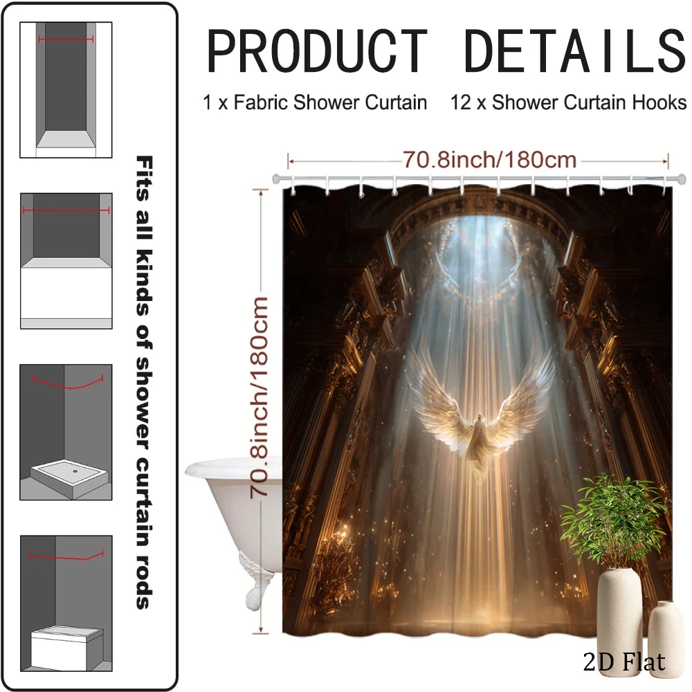 Divine Angelic Light Beam Shower Curtain Luxury Bathroom Decor Spiritual Heavenly Glow Shower Curtain