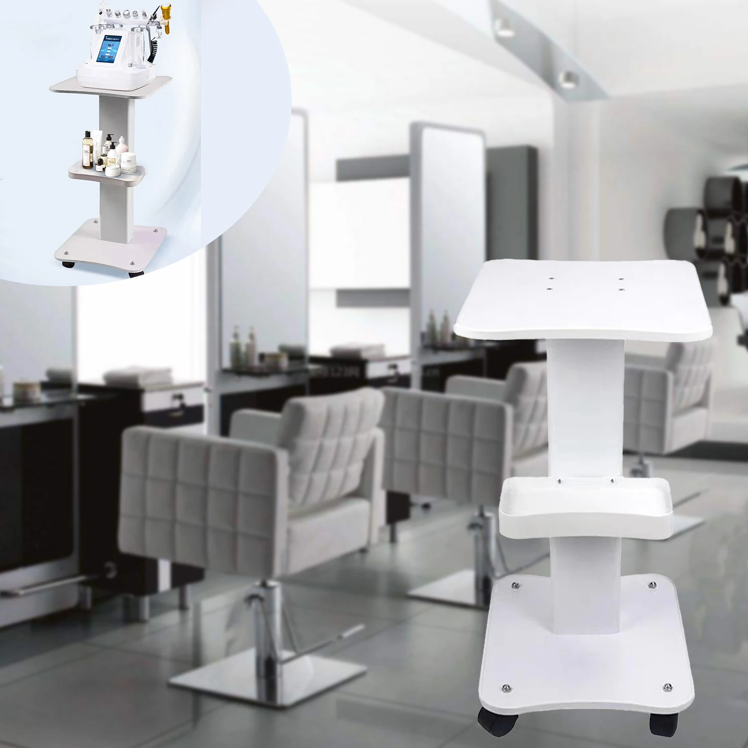 Chariot de Salon à 3 Niveaux, Étagère de Rangement Pratique pour Instruments de Beauté avec Plateau Grande Capacité, Capacité de Charge de 40 kg, Chariot Polyvalent pour Salon de Beauté, Hôpital de