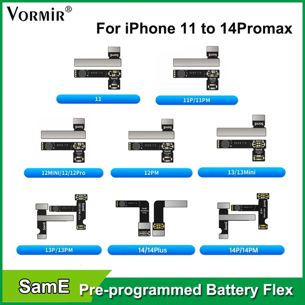 5pcs SamE Pre-Programmed Battery Tag-on Flex Cable For iPhone 11 12 13 14 15Pro With Default as 100% Health No Message Pop Up