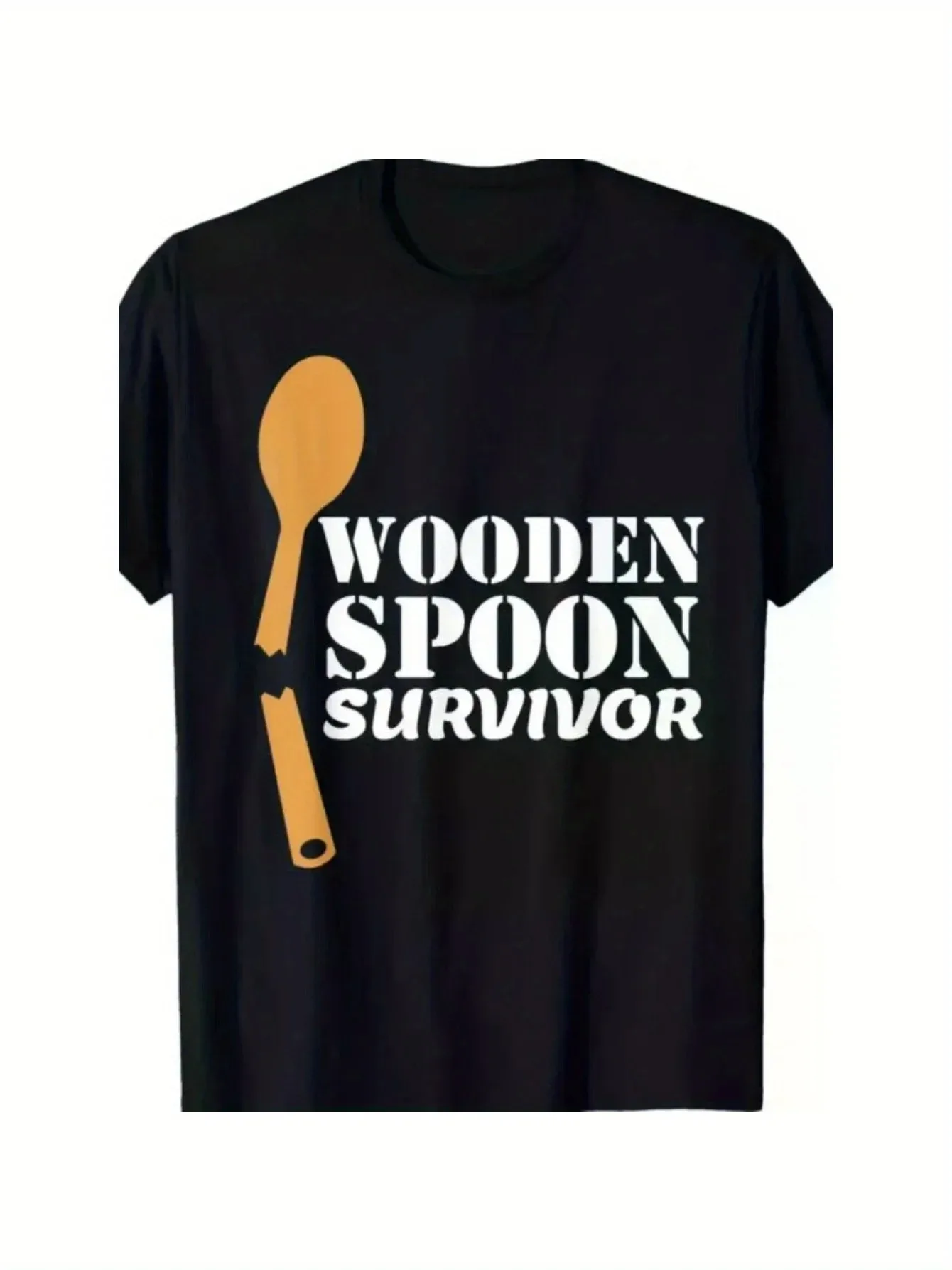 Wooden Spoon Survivor T-Shirt - Black Cotton, Kitchen Humor All-Season Tee