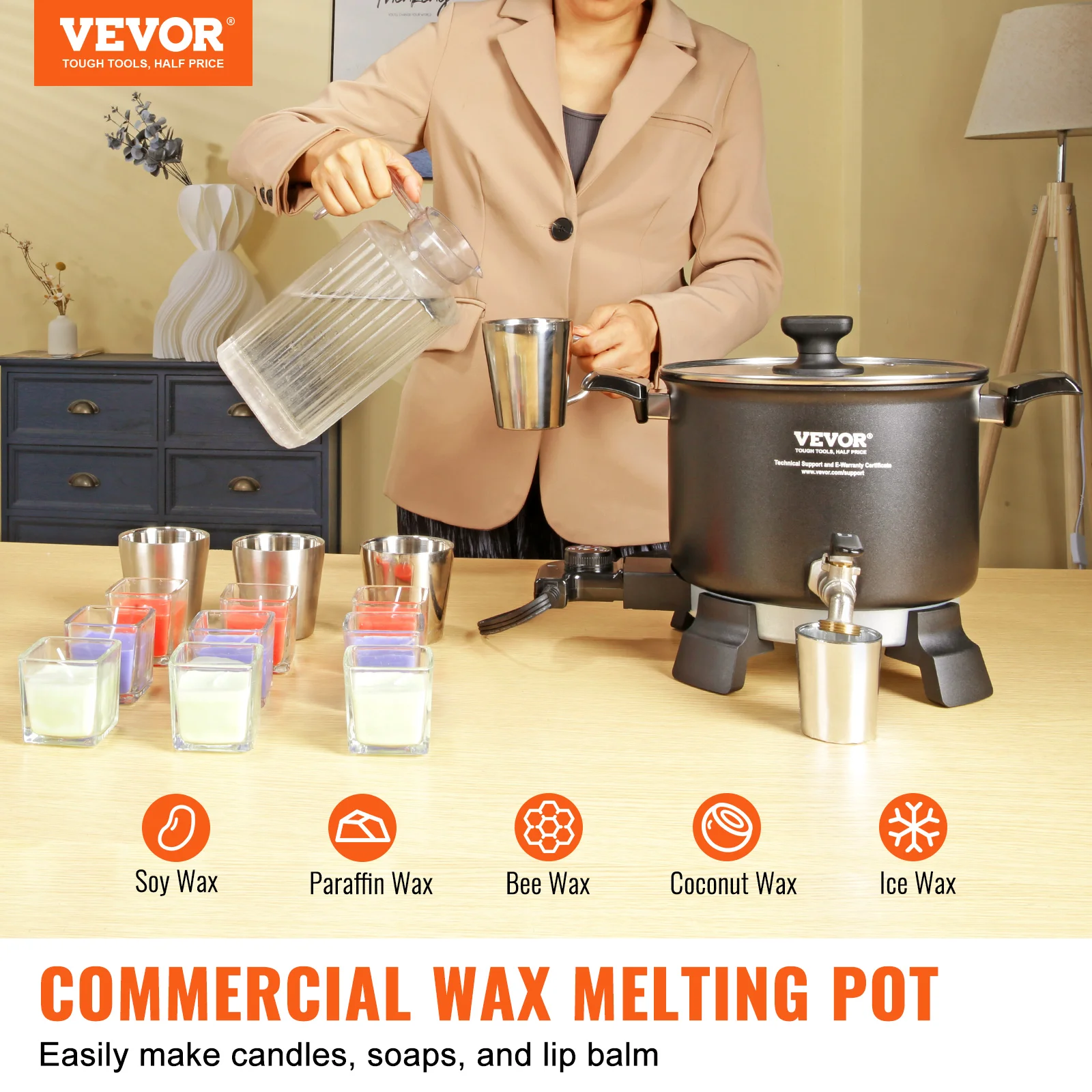 VEVOR Wax Melter for Candle Making 5 Liter Large Electric Wax Melting Pot Easy Pour Spout 4-level Temperature Control Easy Clean