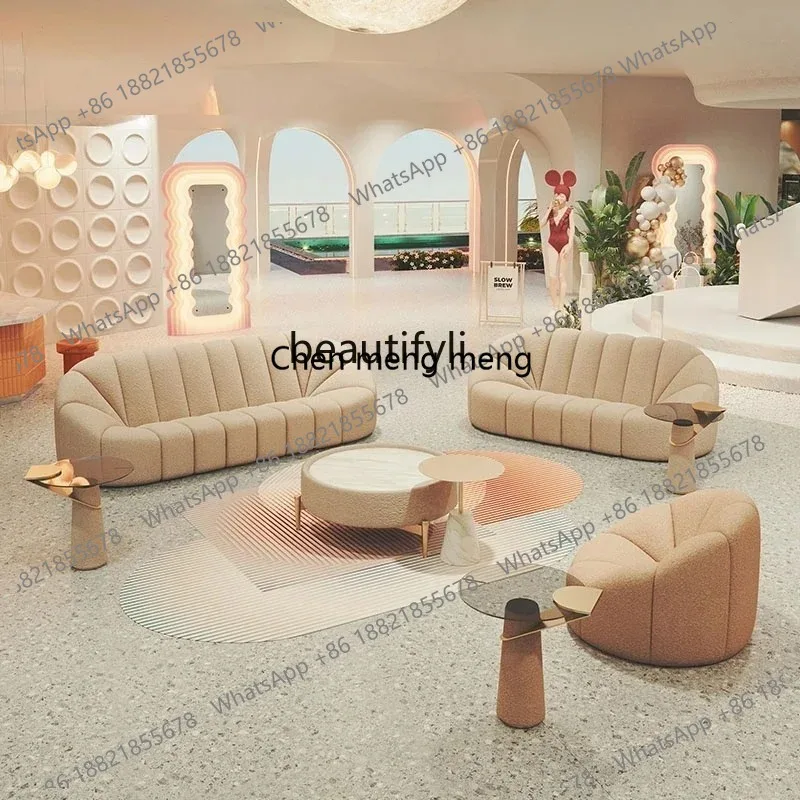 

lhy 26 new yj Nordic Beauty Salon Clothing Store Rest Area Curved Fabric Sofa Combination Lambswoolss 26