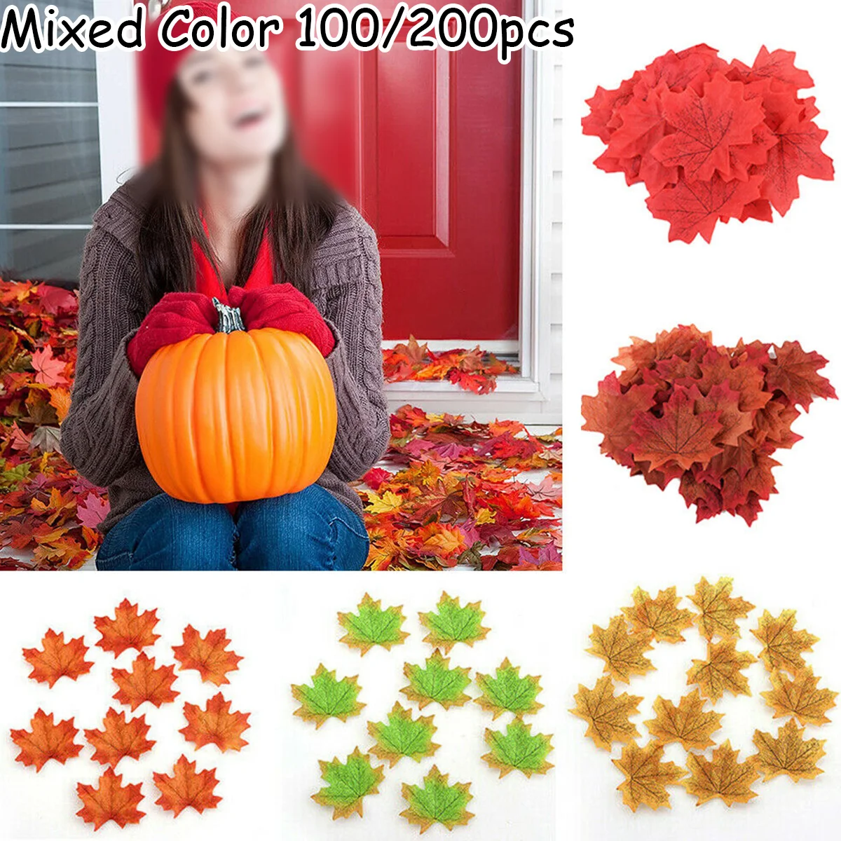 100/200Pcs Artificial Silk Maple Leaf Autumn Fake Leaves Garland Maple Leaves Vine Thanksgiving Halloween Wedding Party-Decor