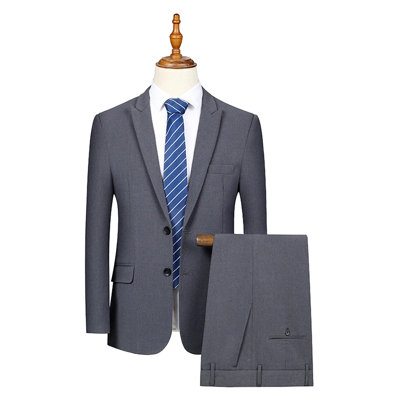 【Jacket + Trousers】Men's Suit Set New Summer Fashion Solid Color Slim Fit Two Button Casual Formal Wear Business Commuter Office