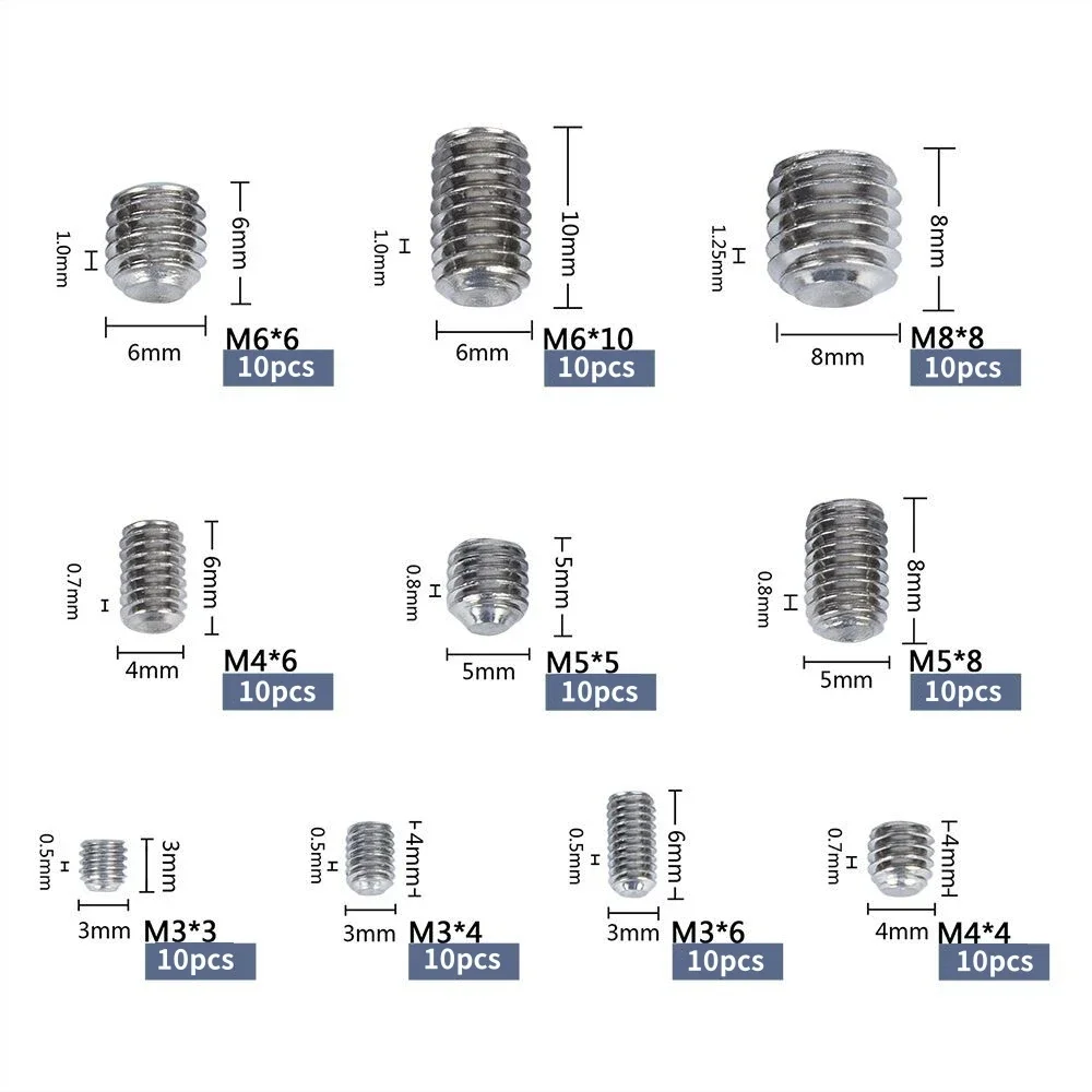 Juego de tornillos con cabeza hexagonal de acero inoxidable 100 piezas, Kit surtido de tazas M3, M4, M5, M6, M8