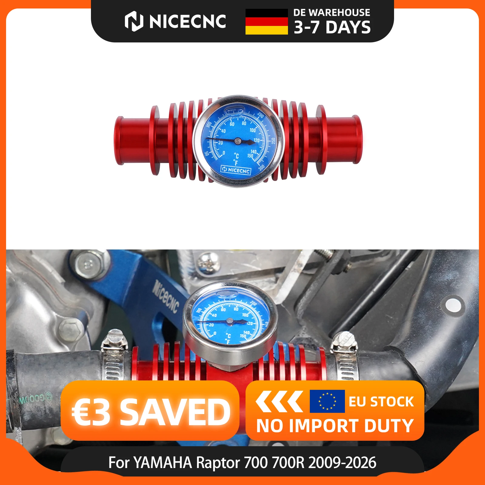 NICECNC, indicatore di temperatura del radiatore per Yamaha Raptor 700 700R, radiatore con indicatore di temperatura integrato, per Suzuki LTZ400, Honda TRX, accessori per ATV.