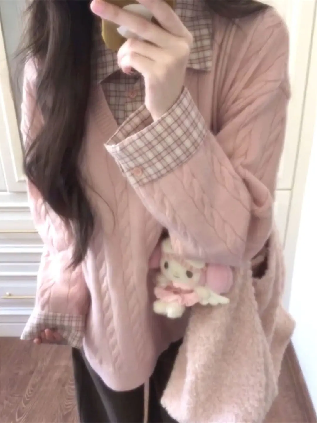 한국 슬레 티엔드 칼라 트위스트 스웨터 여성용 초겨울 패치워크 이너 니트 탑 소녀용 보온