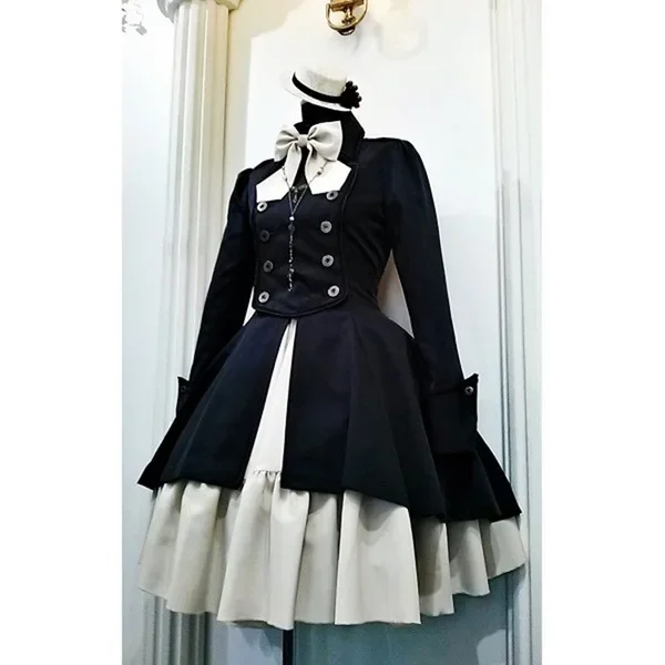 ยุคกลาง renaissance sweet lolita vintage falbala bowknot เอวสูงชุดวิคตอเรีย kawaii สาว gothic lolita op loli cos