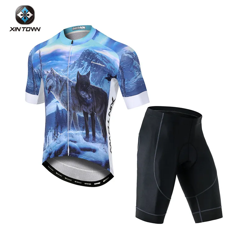 

XINTOWN New Summer Men's Cycling Short Suit Bike Clothing Textured Cycling Jersey and Shorts Quick-Dry Breathable Set