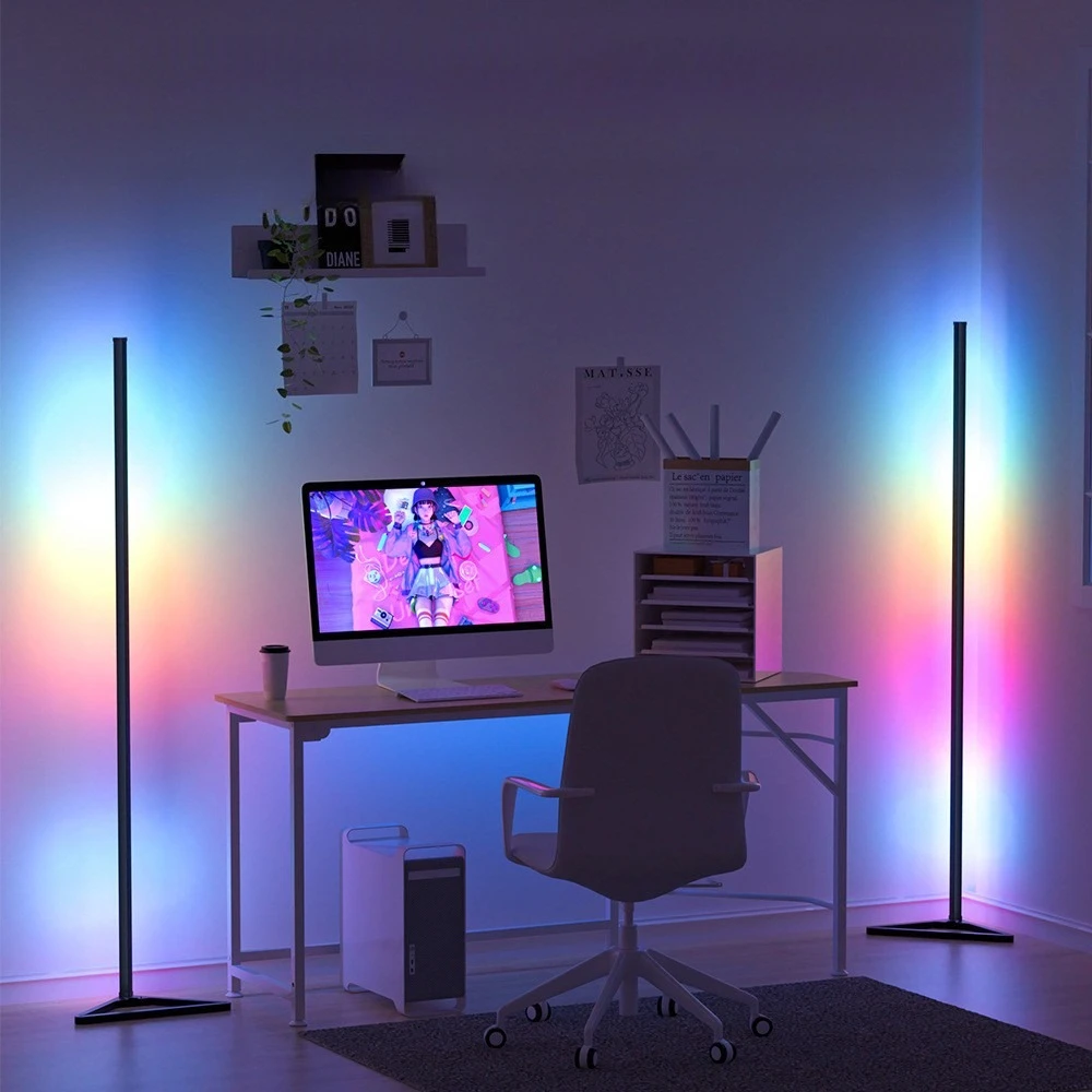 Modern RGB Floor Color Lamps Bedroom Living Room Three-stage Adjustable Floor Lights Luxury Live Atmosphere Lights