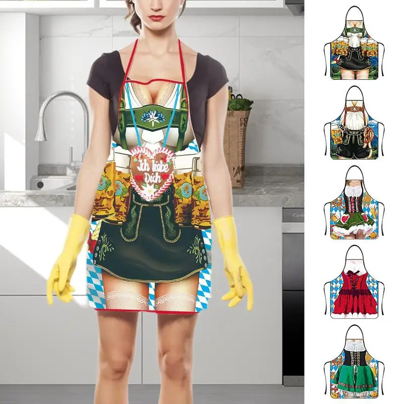 Oilproof Apron Oktoberfest Costumes 3D Sexy Beer Festival Apron Dirndl Costume Outfit Apron For Kitchen Cooking BBQ Beer Party