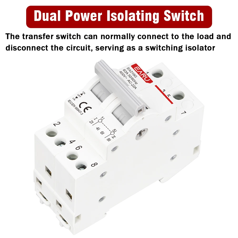 EARU 1P 2P 3P 4P 40A 63A DIN-Schienen-Modular-MTS-Dual-Power-Handumschalter AC-Trennschalter Leitungsschutzschalter – Detail 3