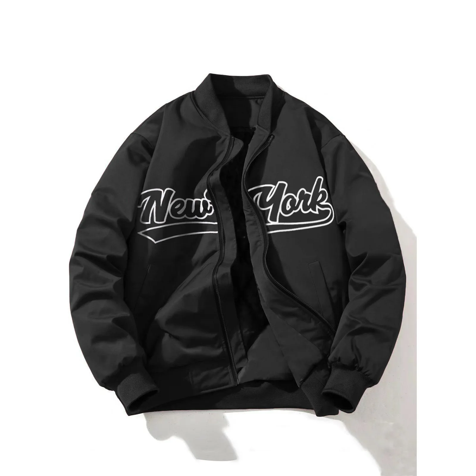 Autumn Winter Men Bomber Jacket American Letter Printed Male Baseball Uniform Windproof Stand Collar Long Sleeve Man Coat