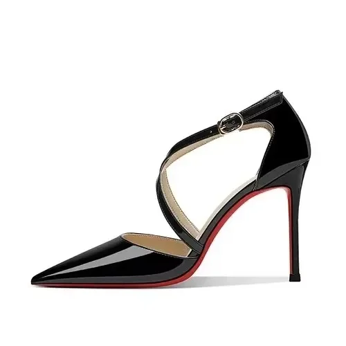 كعب عالي جديد بحزام متقاطع أسود، أحذية مكتب احترافية عارية ومتعددة الاستخدامات، أحذية نسائية مثيرة للولائم والحفلات