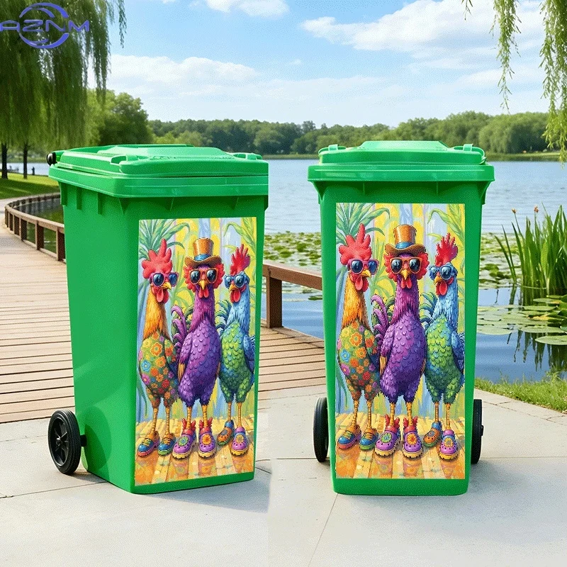 [2D Flat Printing]1pc Trash Can Sticker[Title Translated, Do Not Change] Colorful Chicken Fashion Group Theme Design Wall Stic