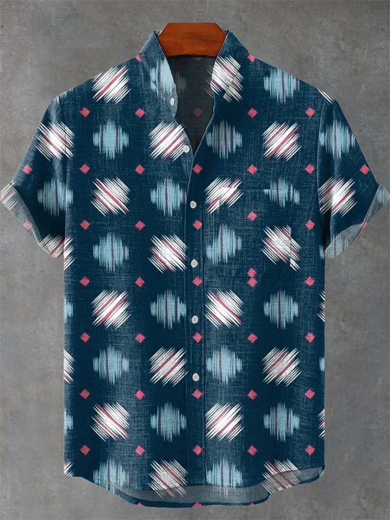 Sommerliches Ethno-Design Casual Top mit Katzenmuster Kurzärmliges Modisches Retro-Herrenhemd – Detail 9