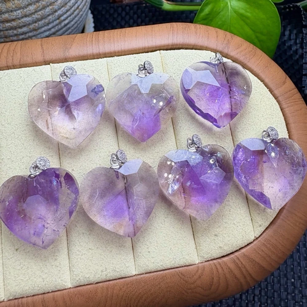 

1PCS Natural Ametrine Facet Heart Crystal Quartz Pendant Polished Crystal Reiki Healing Jewelry Gift Rock Decoration