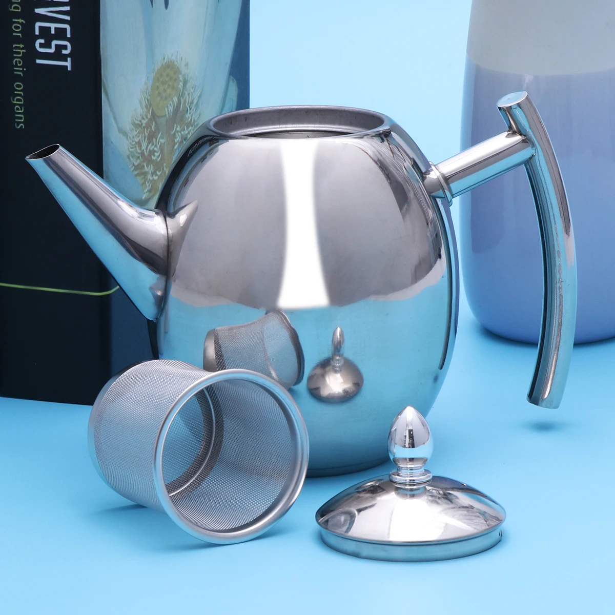 

Stainless Steel Tea Pot Glossy Surface Easy Grip Handle Inner Strainer Quick Strain Hot Water Coffee Pot Kitchen Barware