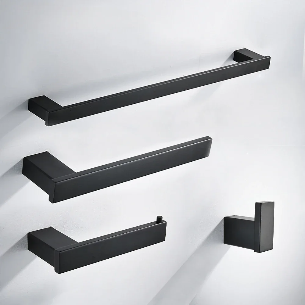 

Matte Black Bath Hardware Sets Stainless Steel Wall Mount Towel Rack Toilet Paper Holder Robe Hook Bathroom Accessories