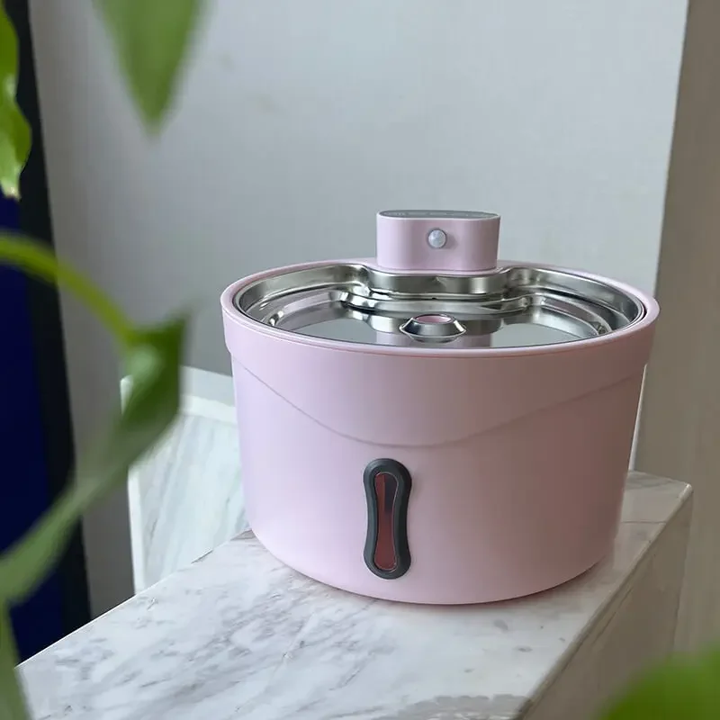 2.6l Intelligent Auto Power Off Pump Pet water Fountain Cat Water Level Window pink water dispenser cat stainless steel tray