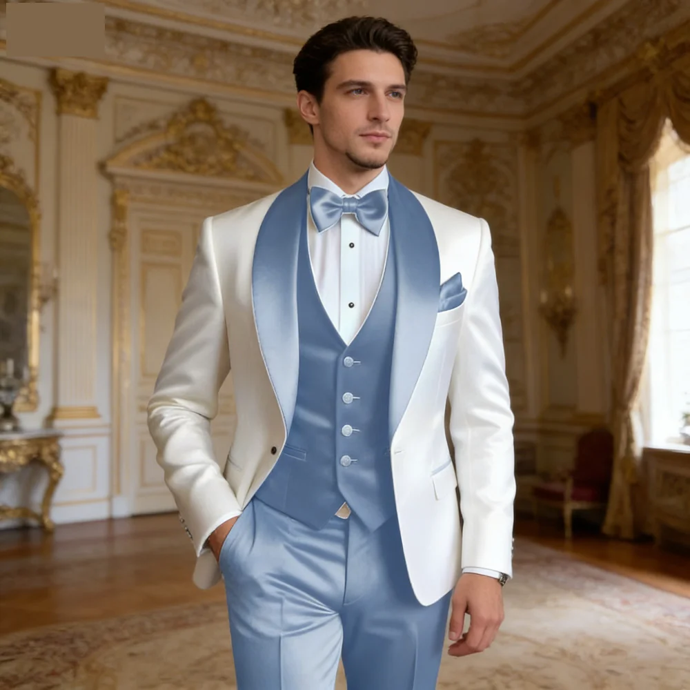 

chegada ternos masculinos personalizados 3 peças xale lapela smoking noivo casamento terno sob medida festa blazer terno masculi