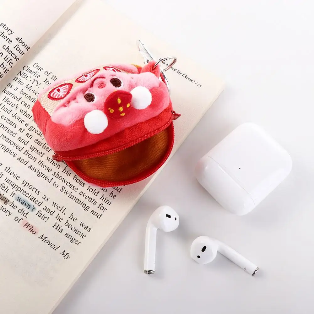 

Strawberry Cake Earphone Case Multifunctional Key Chains Zipper Purse Wallets Korean Money Bag Bus Card Holder Mini Coin Purse