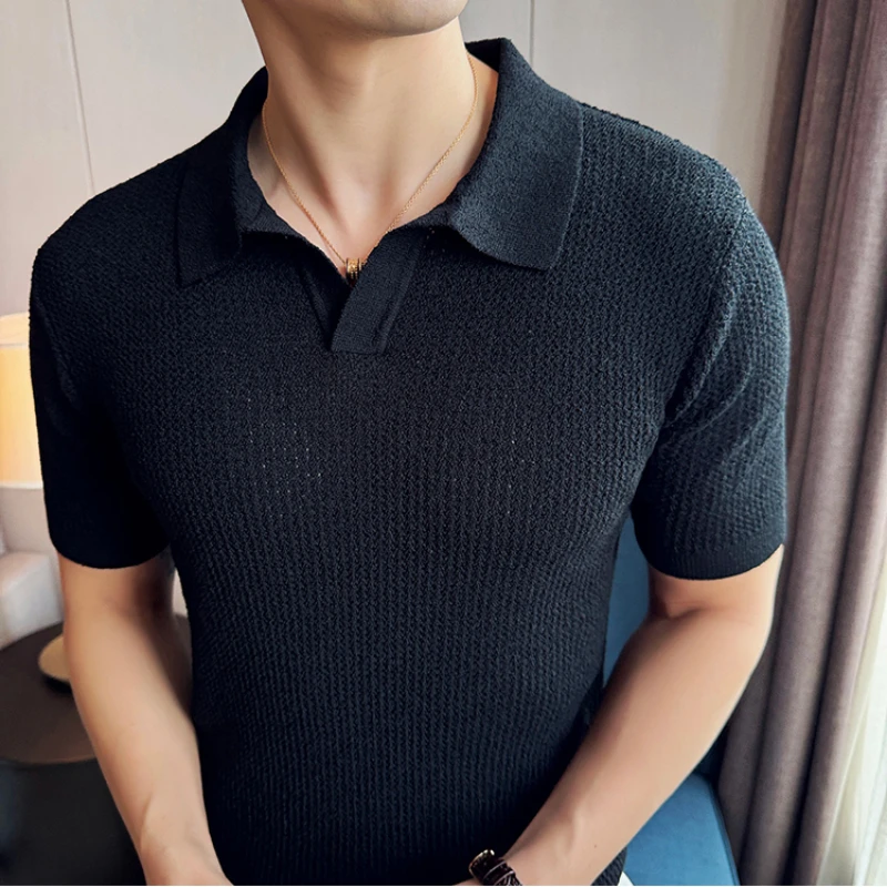 Men\'s Summer High Quality Short-sleeved Knitted Polo Shirts Male Slim Fit Fashion Polo Shirts 4XL-M