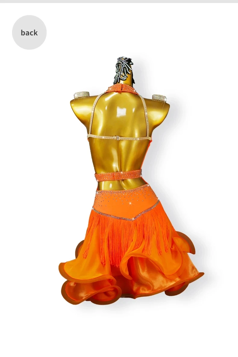 Lateinamerikanisches Tanzkostüm, Mädchenkleid, Bühnenkleidung, amerikanisches Outfit, Damen-Samba-Cabaret-Anzug, Tanzbekleidung, formeller Ballkleid-Rock. – Detail 10