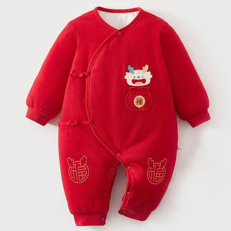 Fall Winter Rompers Infant Girl Boy Clothes Chinese Style Cartoon Cute Cotton Print Warm Thick Jumpsuits Baby Newborn Items B185